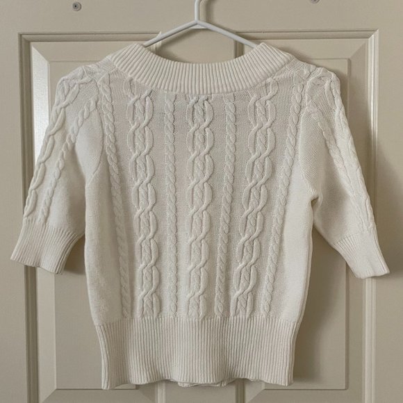 Liz & Co 100% Cotton Cropped White Button-up Sweater Size Small - Picture 2 of 3